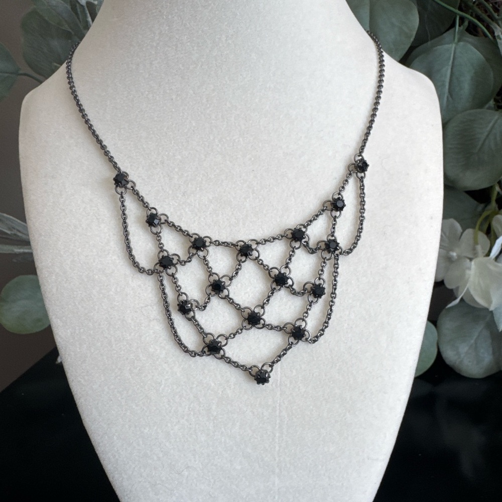 1928 Black Rhinestone Gothic Bib Necklace • Victorian Inspired